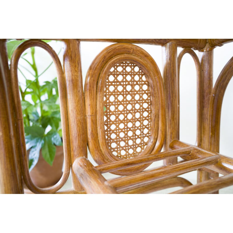 Vintage coffee table in rattan and glass, 1970