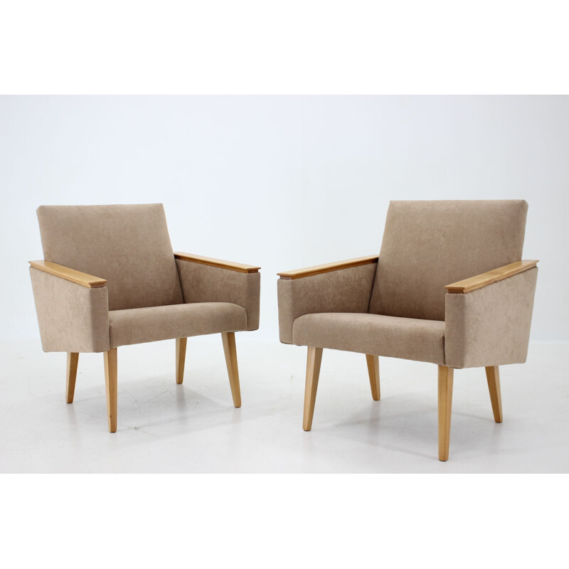 Pair of minimalist mid-century armchairs, Czechoslovakia