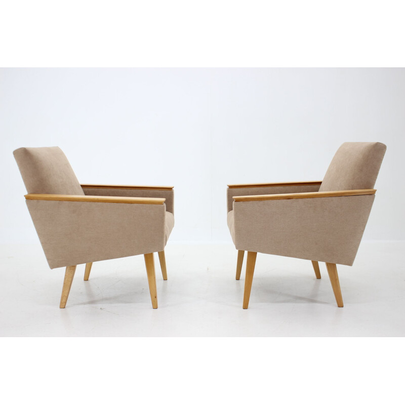 Pair of minimalist mid-century armchairs, Czechoslovakia