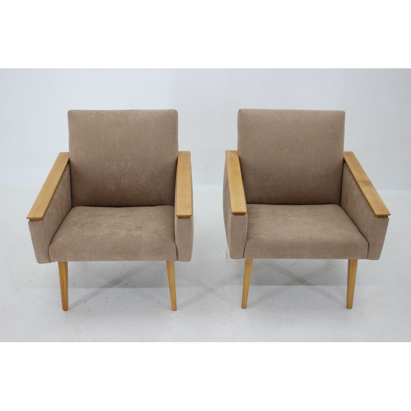 Paar vintage minimalistische fauteuils, Tsjechoslowakije