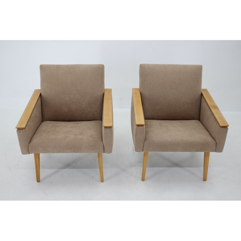 Pair of minimalist mid-century armchairs, Czechoslovakia