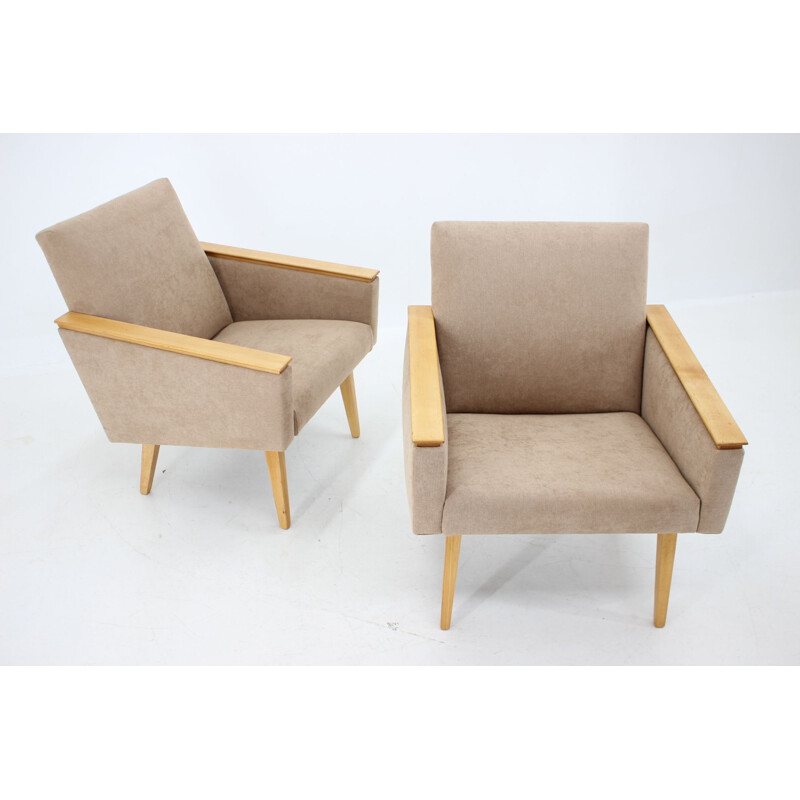 Pair of minimalist mid-century armchairs, Czechoslovakia