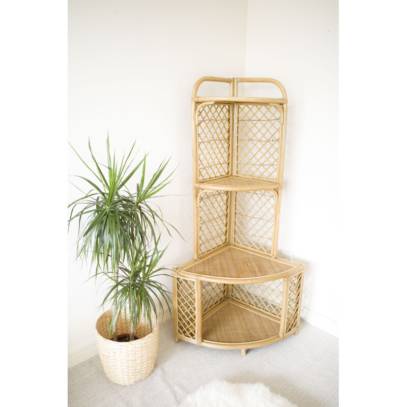 Vintage bamboo corner shelf, 1960