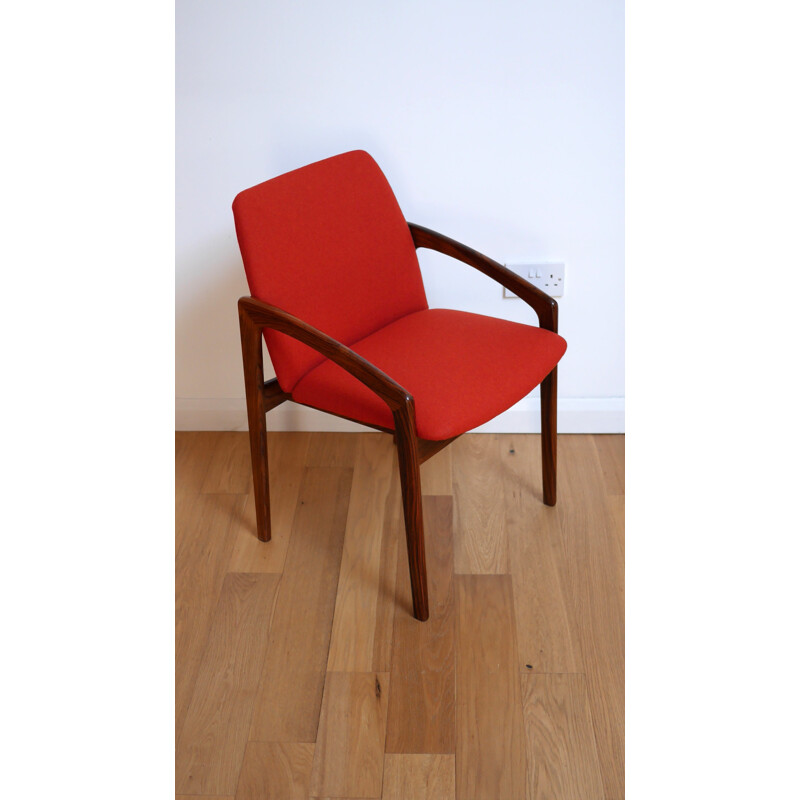 Suite de 6 fauteuils Korup Stolefabrik en palissandre et tissu rouge, Kai KRISTIANSEN - 1960 