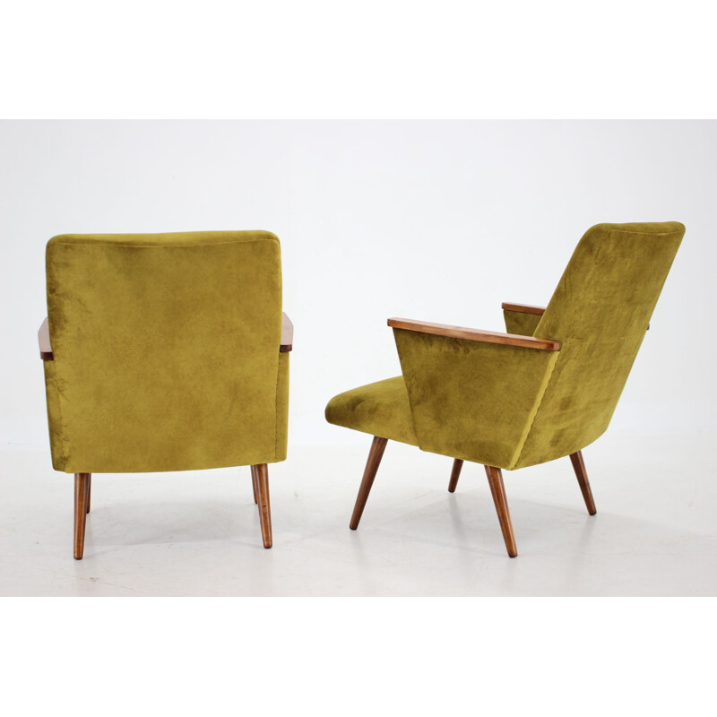 Pair of vintage armchairs in mustard color fabric, Czech 1960