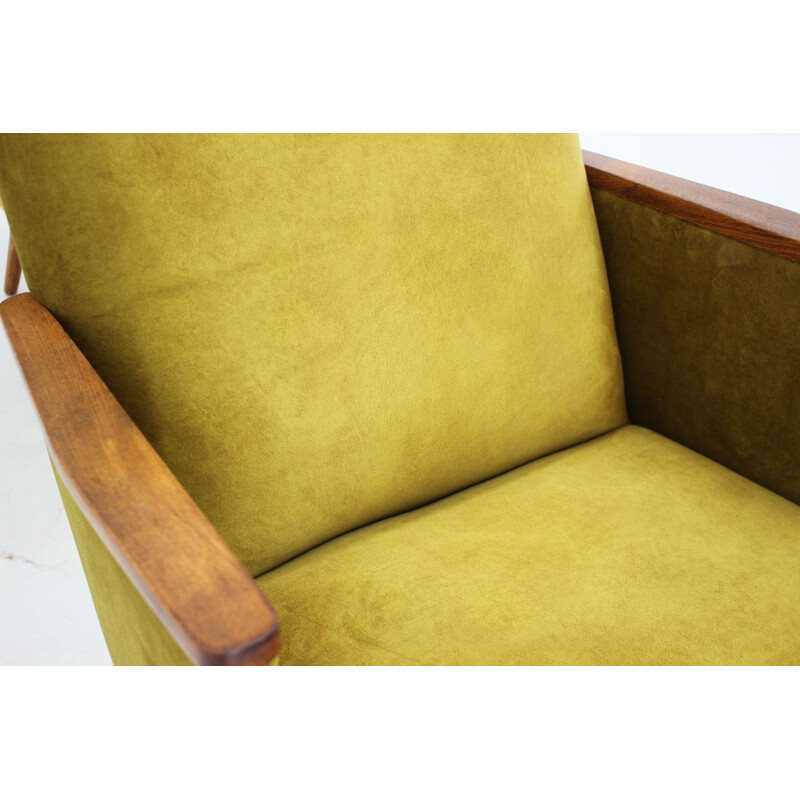 Pair of vintage armchairs in mustard color fabric, Czech 1960