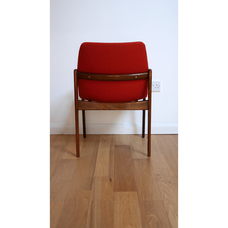 Set of 6 red Korup Stolefabrik armchairs in rosewood, Kai KRISTIANSEN - 1960s
