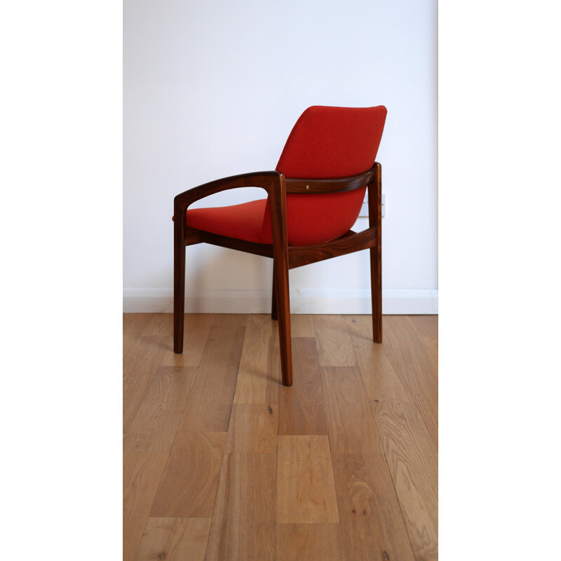Suite de 6 fauteuils Korup Stolefabrik en palissandre et tissu rouge, Kai KRISTIANSEN - 1960 