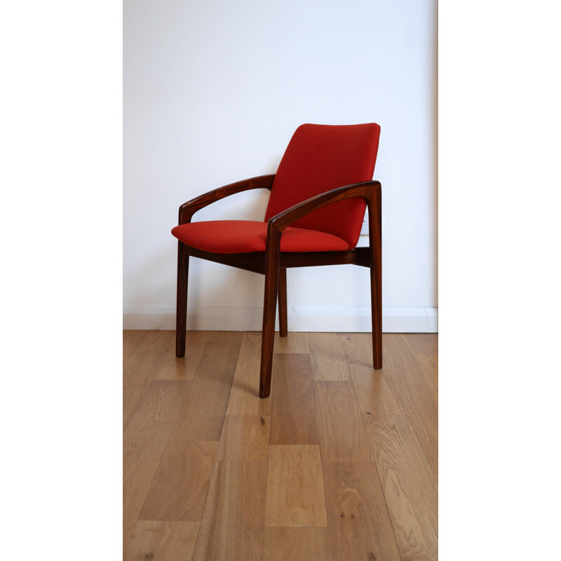 Set of 6 red Korup Stolefabrik armchairs in rosewood, Kai KRISTIANSEN - 1960s