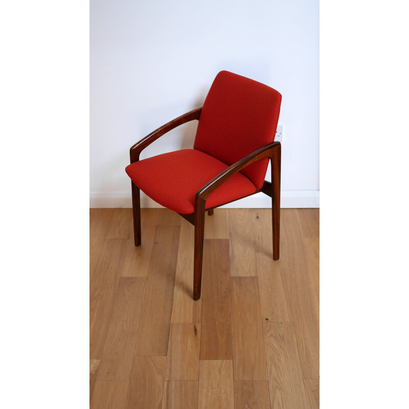 Suite de 6 fauteuils Korup Stolefabrik en palissandre et tissu rouge, Kai KRISTIANSEN - 1960 