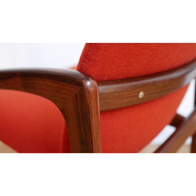 Set of 6 red Korup Stolefabrik armchairs in rosewood, Kai KRISTIANSEN - 1960s