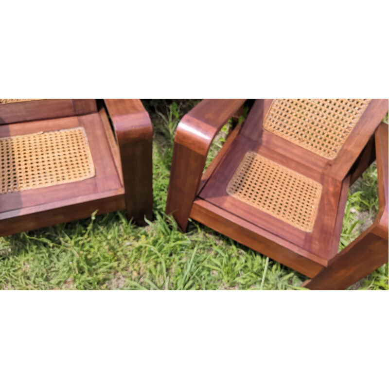 Vintage-Sesselpaar aus Palisanderholz und Rohrgeflecht, 1950