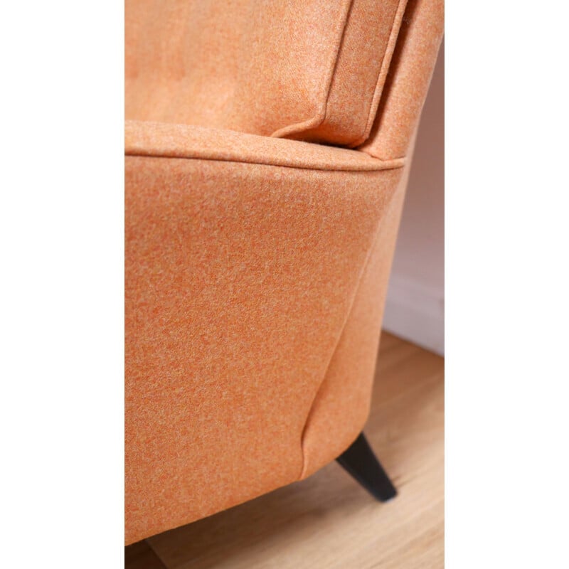 English RS Stevens armchair in orange wool fabric - 1950s