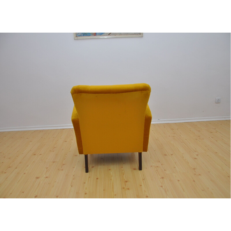 Art deco vintage armchair with honey-yellow velvet upholstery, 1960s