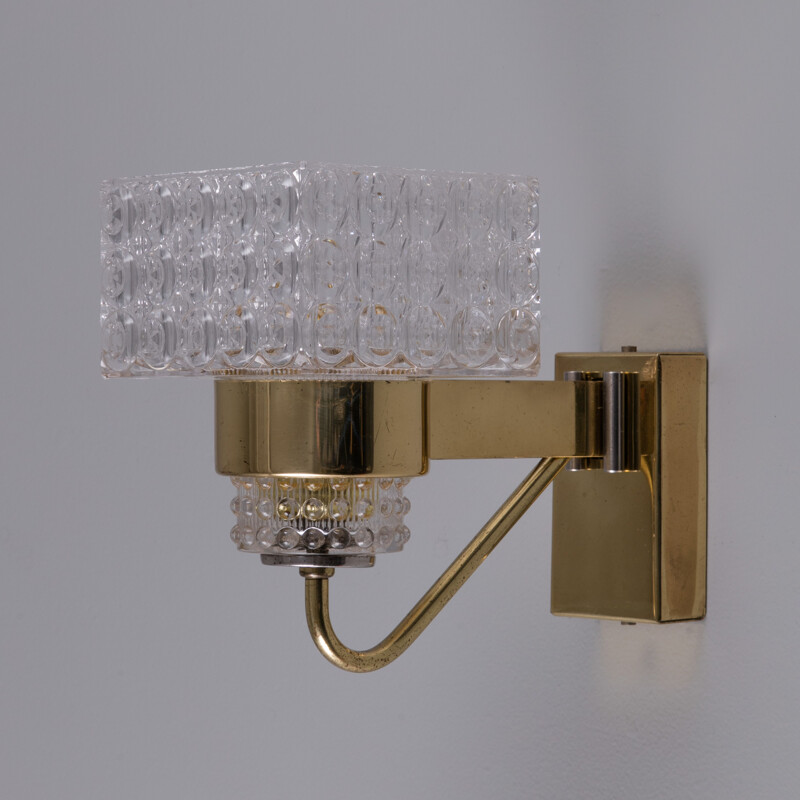 Vintage cut glass wall lamp, Czechoslovakia 1970s