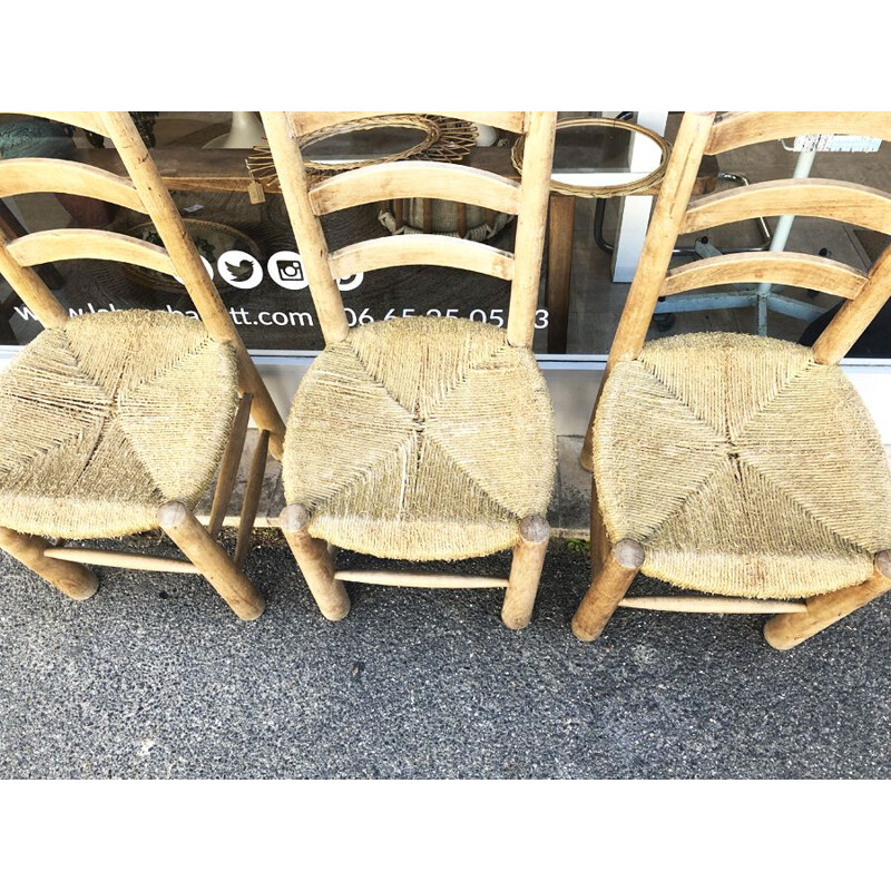 Set of 5 vintage brutalist chairs by Georges Robert, 1950-1960