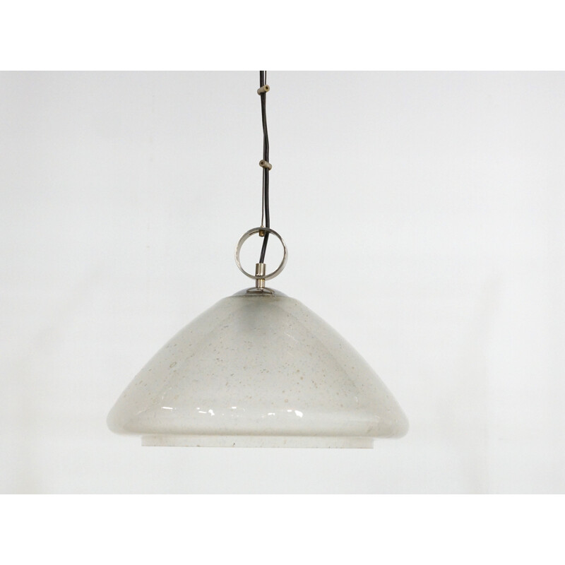 Vintage white glass suspension lamp, 1970