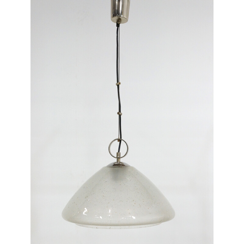 Vintage white glass suspension lamp, 1970