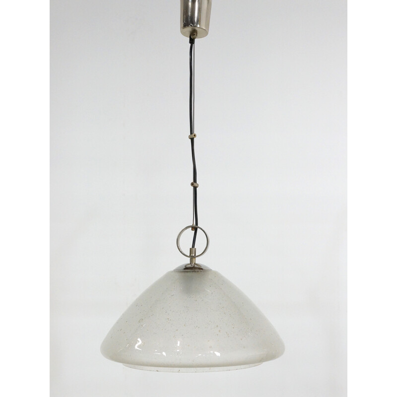 Vintage witte glazen hanglamp, 1970