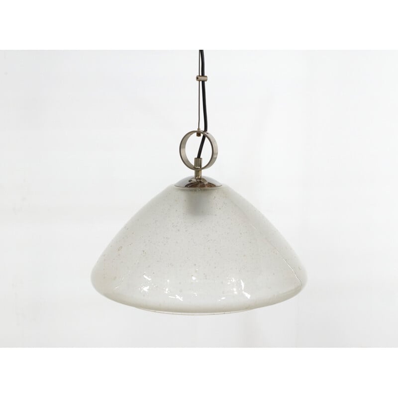 Vintage white glass suspension lamp, 1970