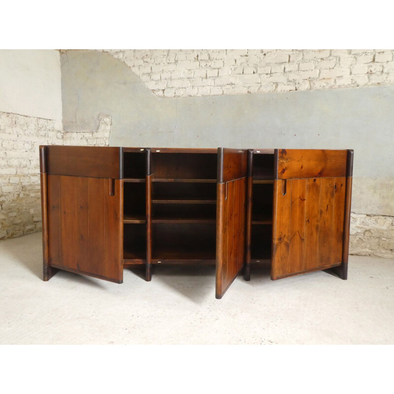 Vintage stained pine sideboard by Silvio Coppola for Fratelli Montana, Italy 1970