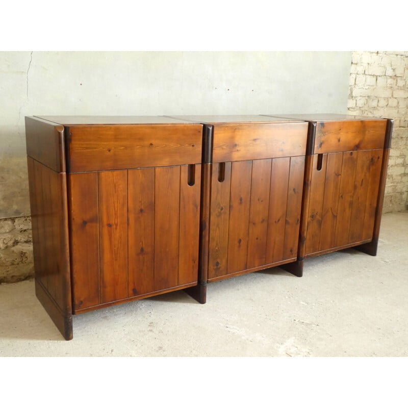 Vintage stained pine sideboard by Silvio Coppola for Fratelli Montana, Italy 1970