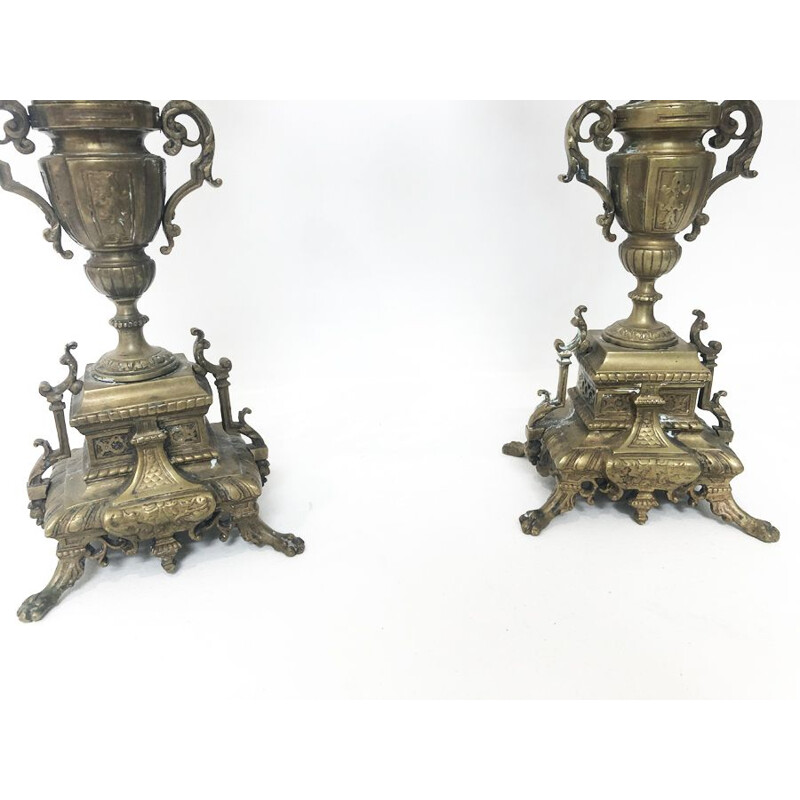 Coppia di candelabri vintage in bronzo