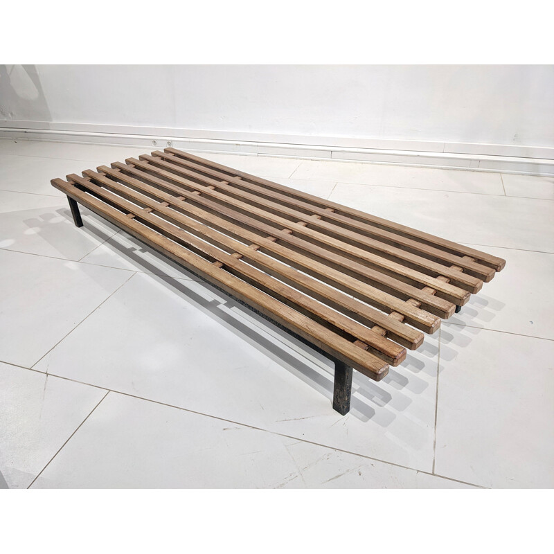 Vintage Cansado 9 slats bench in mahogany by Charlotte Perriand, 1954