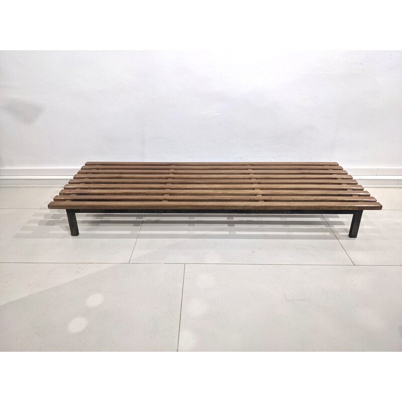 Vintage Cansado 9 slats bench in mahogany by Charlotte Perriand, 1954