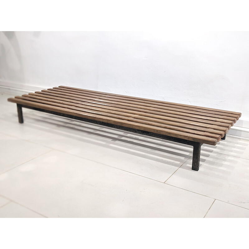 Vintage Cansado 9 slats bench in mahogany by Charlotte Perriand, 1954