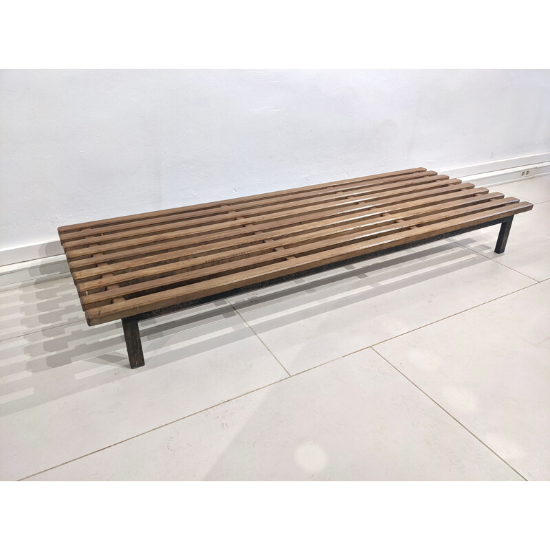 Vintage Cansado 9 slats bench in mahogany by Charlotte Perriand, 1954