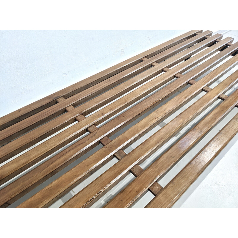 Vintage Cansado 9 slats bench in mahogany by Charlotte Perriand, 1954