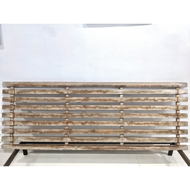 Vintage Cansado 9 slats bench in mahogany by Charlotte Perriand, 1954