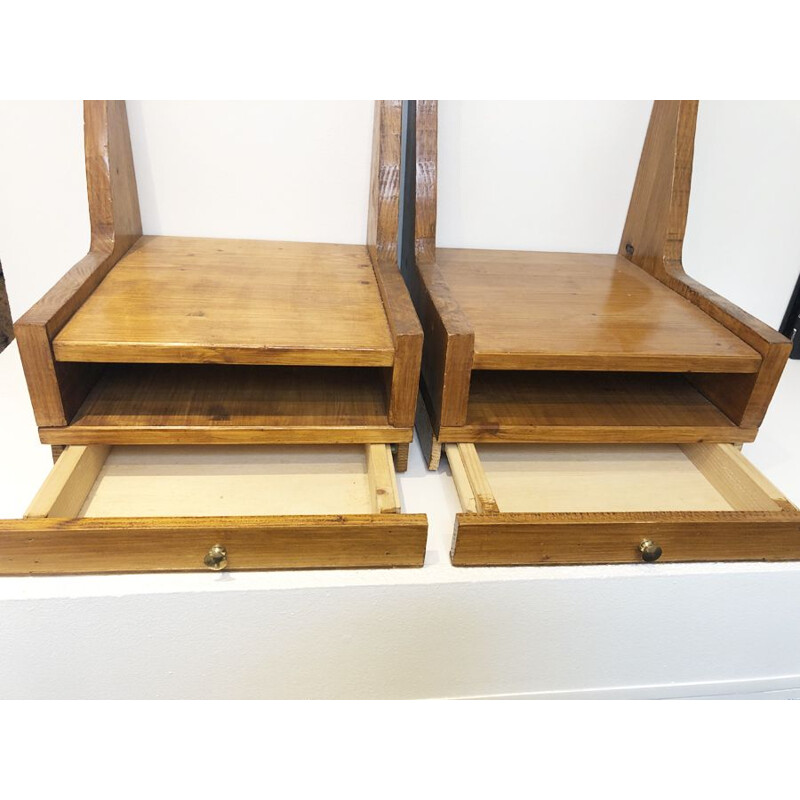Pair of vintage wooden hanging night stands, 1950-1960