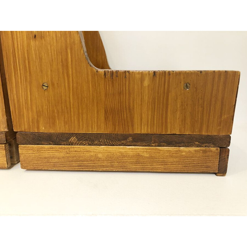 Paire de chevets suspendus vintage en bois, 1950-1960