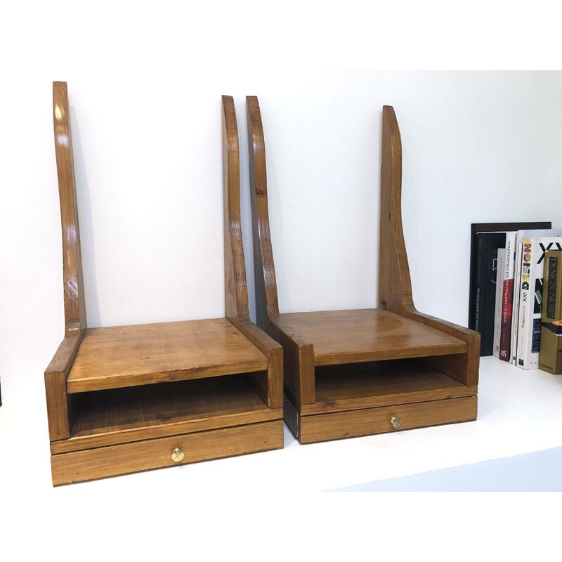 Pair of vintage wooden hanging night stands, 1950-1960