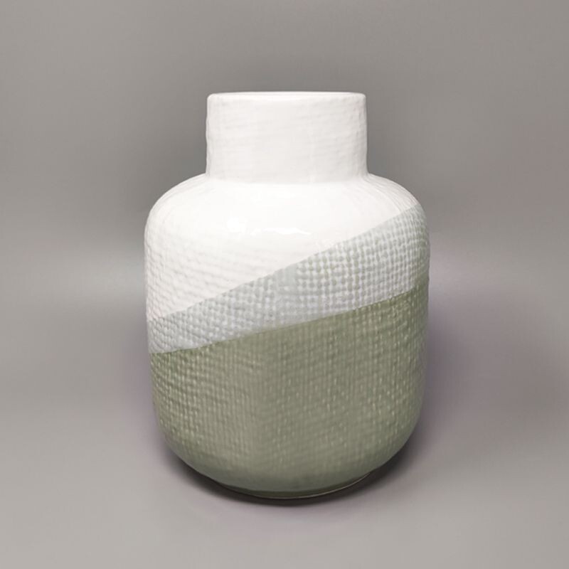 Grün-weiße Vintage-Vase aus Keramik von F.lli Brambilla, Italien 1970