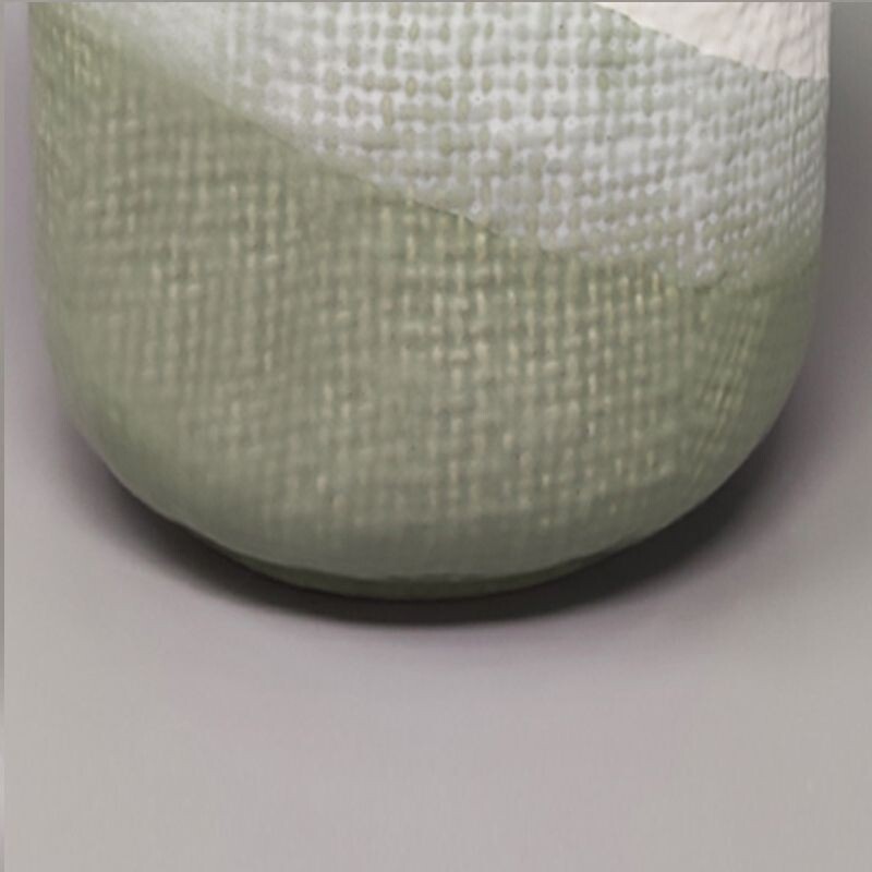 Vaso de cerâmica Vintage verde e branco de F.lli Brambilla, Itália 1970