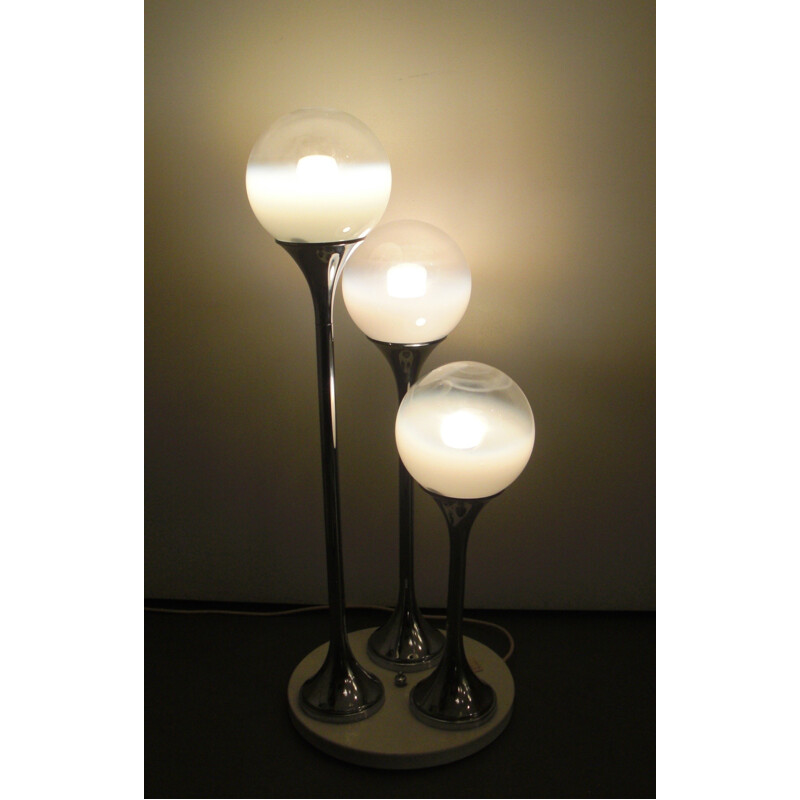 Lampe de table Reggiani en métal chromé et verre - 1970