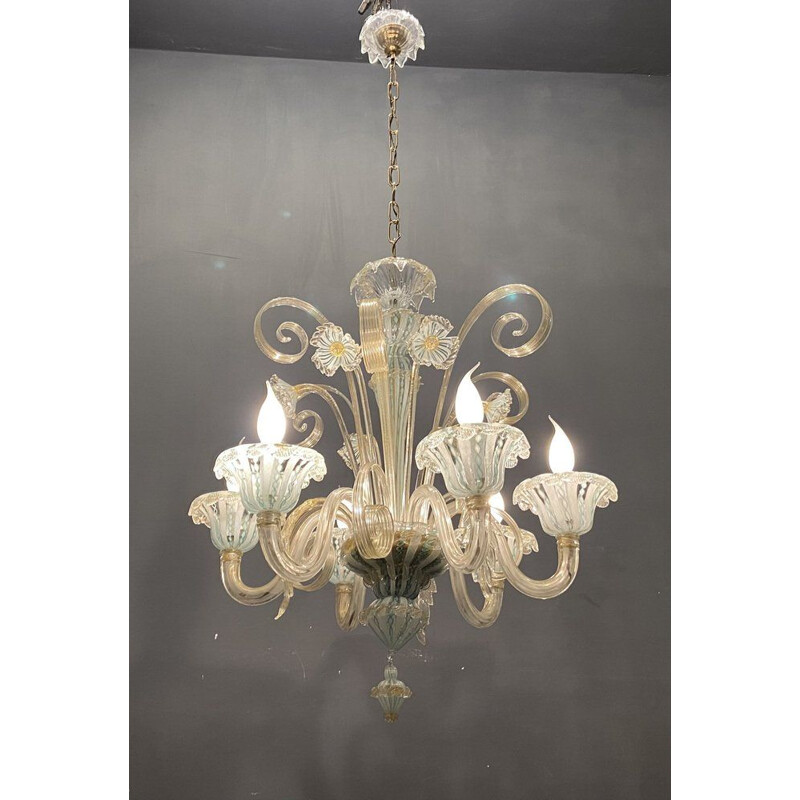 Vintage Venetian murano art glass chandelier by Venini, 1960