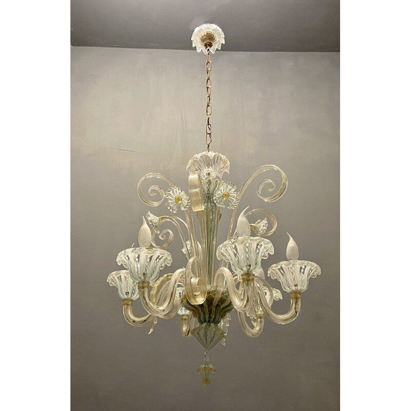 Vintage Venetian murano art glass chandelier by Venini, 1960