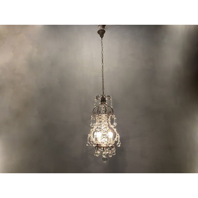 Lámpara colgante italiana vintage con gotas de cristal de Murano