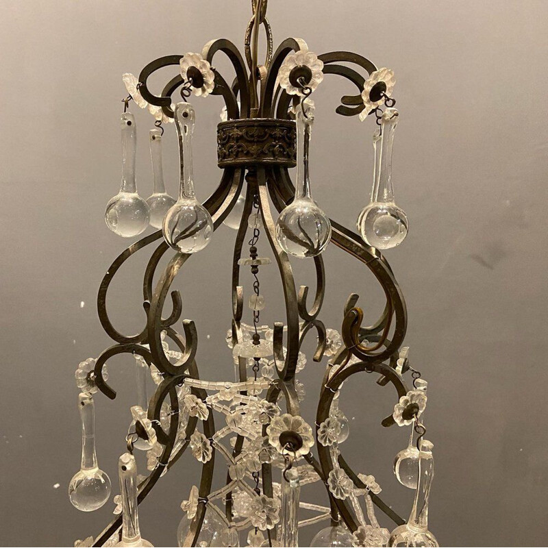 Lampada a sospensione italiana vintage con gocce in vetro di Murano