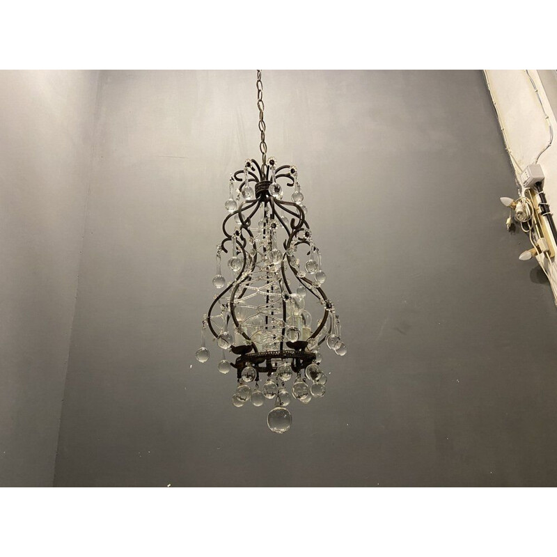 Vintage Italiaanse hanglamp met Murano glazen druppels