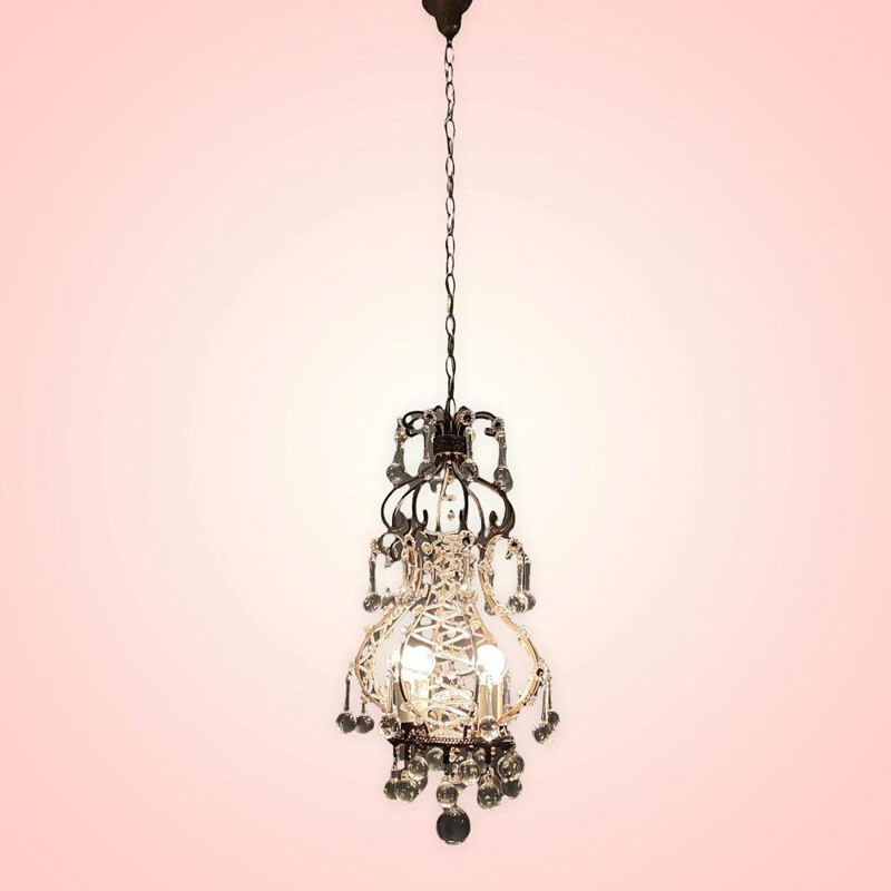 Vintage Italian pendant lamp with Murano glass drops