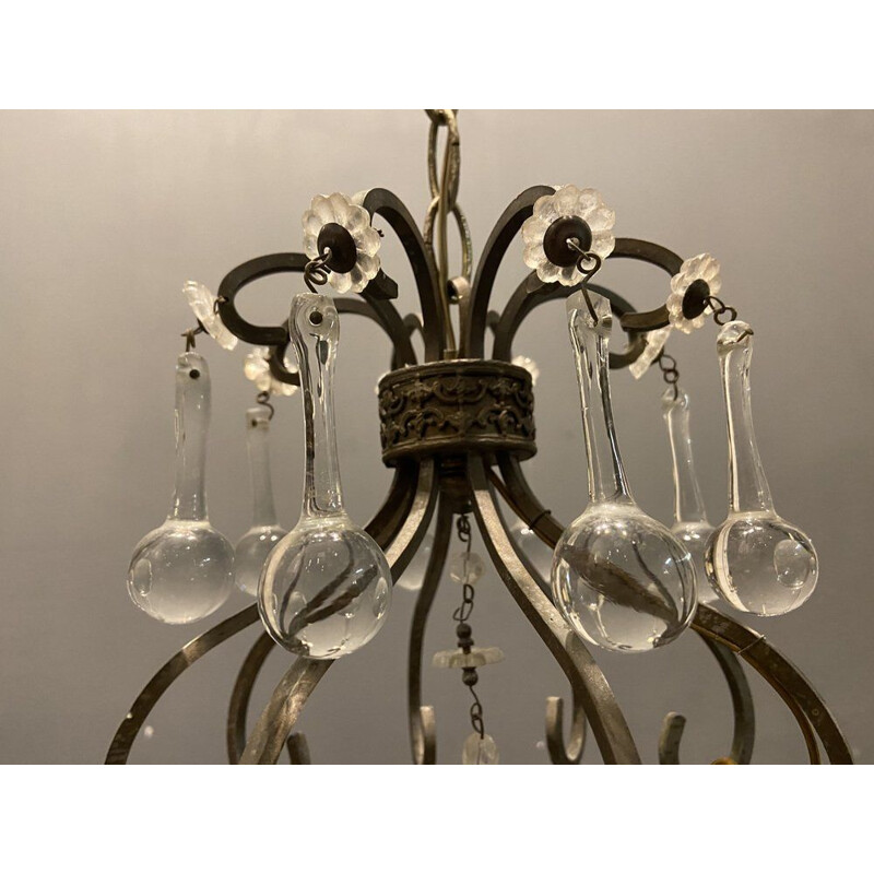 Vintage Italiaanse hanglamp met Murano glazen druppels