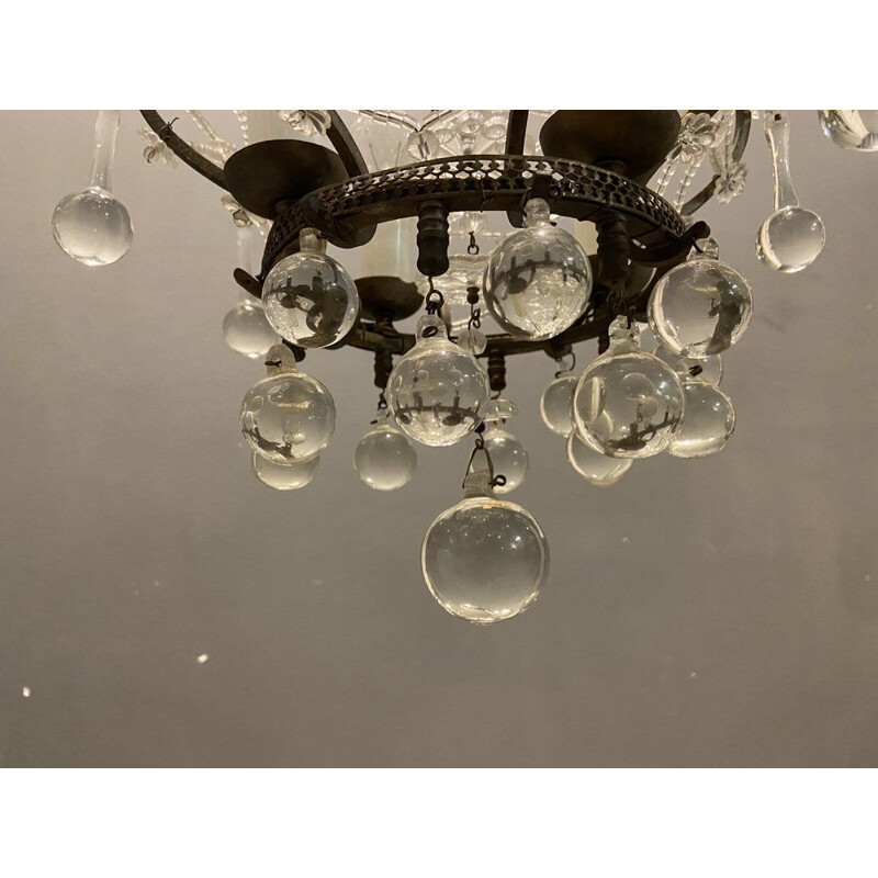 Vintage Italiaanse hanglamp met Murano glazen druppels