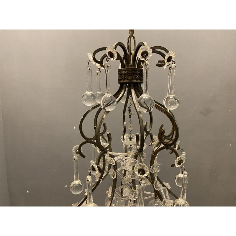 Vintage Italiaanse hanglamp met Murano glazen druppels