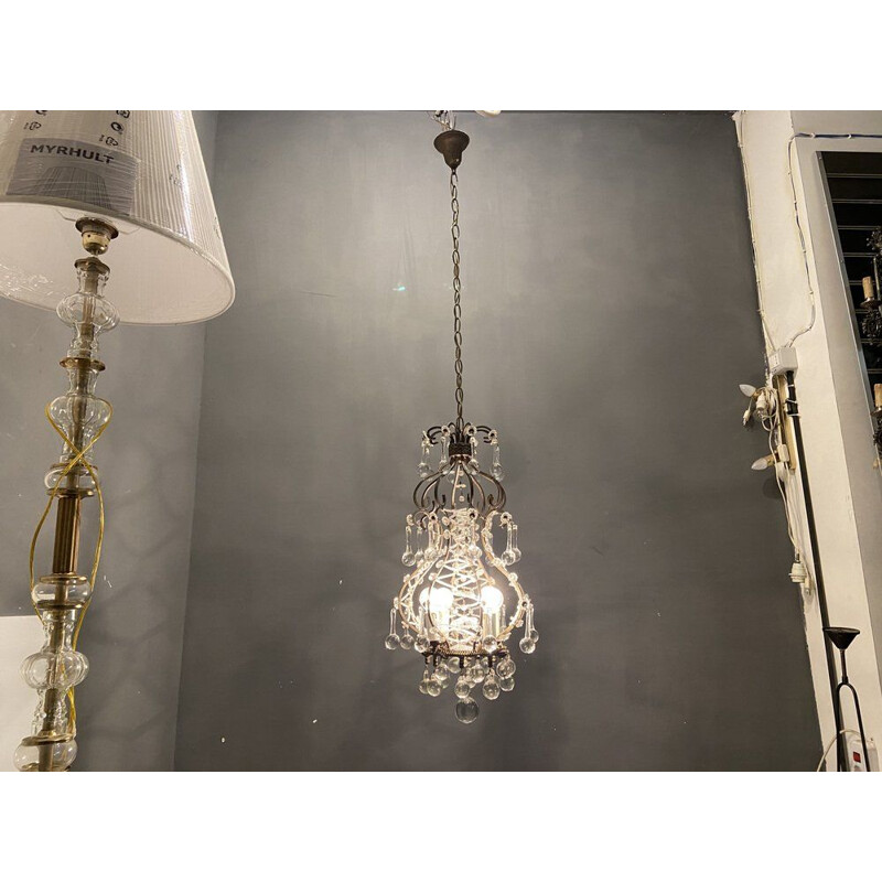 Vintage Italiaanse hanglamp met Murano glazen druppels