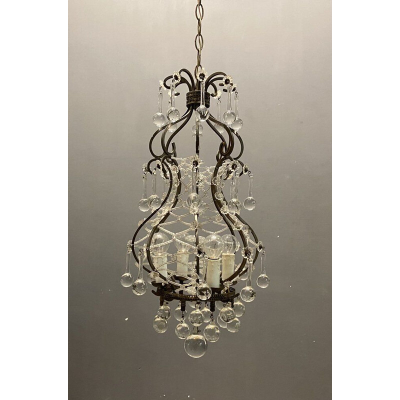 Vintage Italian pendant lamp with Murano glass drops